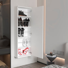 Montauk 5-Shelf Wall Mounted Shoe Cabinet with Mirror Door White