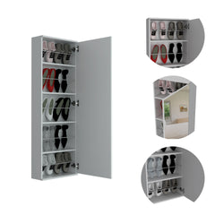Montauk 5-Shelf Wall Mounted Shoe Cabinet with Mirror Door White