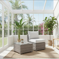 2-Piece All-Weather Outdoor Rattan Patio Furniture Set with 25.2 Inches Width Armless Sofa & Coffee Table,