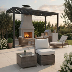 2-Piece All-Weather Outdoor Rattan Patio Furniture Set with 25.2 Inches Width Armless Sofa & Coffee Table,