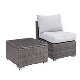 2-Piece All-Weather Outdoor Rattan Patio Furniture Set with 25.2 Inches Width Armless Sofa & Coffee Table,
