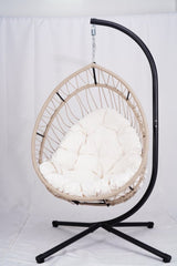 Outdoor Egg-shaped Hanging Chair with Stand, Patio Egg-shaped Swing Chair, Indoor Rocking Chair, Outdoor Hammock Egg-shaped Chair, Beige