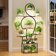 Plant Stand Indoor with Grow Light, 9 Tiered 63" Tall Indoor Plant Shelves for Multiple Plants, Large Metal Plant Shelf, Lighted Plant Stand for Indoor, Balcony, Living Room