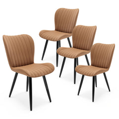 Set of 4 Modern PU Leather Dining Chairs with Thick Cushions & Metal Legs, Armless Faux Leather Side Chairs for Kitchen, Dining Room