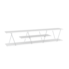 FurnisHome Store Tars Mid Century Modern Tv Stand 4 Shelves Open Storage Metal Cords Entertainment Centre 56 inch Low Tv Unit, White/Chrome