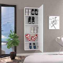 Wall Mounted Shoe Rack With Mirror Chimg, Single Door, White Finish