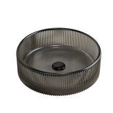 SONNY 14'' Bathroom Round Crystal Glass Sink without Faucet, Transparent Black