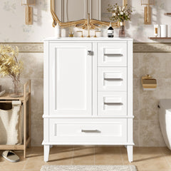 24.8" Bathroom Vanity with Ceramic Sink, Modern Freestanding Cabinet Featuring Soft-Close Door, Deep Drawer, Shallow Drawer & Wide Drawer for Space-Saving Storage