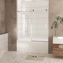 Frameless shower door 56-60 "W x 60" H, 1/4 "(6 mm) Clear Tempered Glass, Explosion Proof Film, Stainless Steel Handle,Brushed Nickel