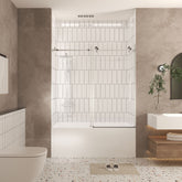 Frameless shower door 56-60 "W x 60" H, 1/4 "(6 mm) Clear Tempered Glass, Explosion Proof Film, Stainless Steel Handle,Brushed Nickel