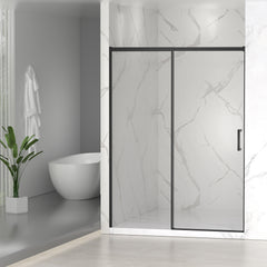 56-60" W x 74" H Semi-Frameless Sliding Shower Door, 1/4" (6mm) Clear SGCC Tempered Glass, Matte Black Finished, Adjustable Width – No Cutting Required