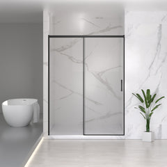 56-60" W x 74" H Semi-Frameless Sliding Shower Door, 1/4" (6mm) Clear SGCC Tempered Glass, Matte Black Finished, Adjustable Width – No Cutting Required