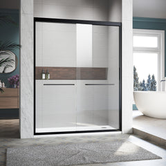 Sliding Shower Glass Door 50-54 in. W x 72 in. H, Adjustable Semi Frameless Shower Door, Certified Thick Clear Clear Tempered Glass, 304 Stainless Steel Handles, Black Finish