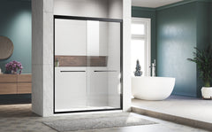 Sliding Shower Glass Door 50-54 in. W x 72 in. H, Adjustable Semi Frameless Shower Door, Certified Thick Clear Clear Tempered Glass, 304 Stainless Steel Handles, Black Finish