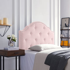 Tufted Upholstered Headboard Twin Size, Solid Wood Head Board with Durable Metal Legs, Adjustable Height Twin headboard with Nailhead Trim,fabric Headboard in Modern Button Tuffted Design