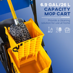 HOMCOM 6.9 Gallon Mop Water Bucket Wringer Cart with Easy to Use Side Press Wringer, Smooth Wheels, Mop-Handle Holder