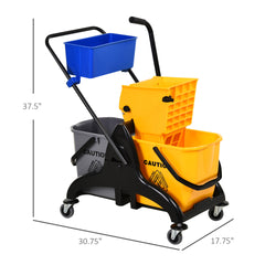 HOMCOM 6.9 Gallon Mop Water Bucket Wringer Cart with Easy to Use Side Press Wringer, Smooth Wheels, Mop-Handle Holder