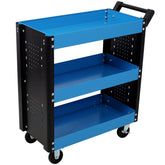 3 Tier Rolling Tool Cart on Wheels,Heavy Duty Utility Tool Cart with Pegboard for Repair Shop, Garage, Warehouse,Blue