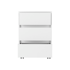 Filing Cabinet, Four Casters, Three Drawers, Top Surface, White