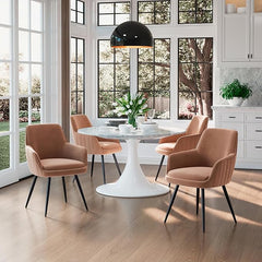 Brown Modern Mid-Century Upholstered Accent Chair with Channel-Tufted Back, Set of 2
