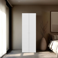 FM FURNITURE Basin 2-Door Tall Wardrobe Cabinet 66.9"H, Bedroom, White