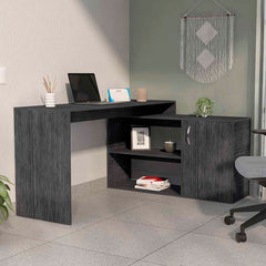Dallas L-Shaped Home Office Desk, Two Shelves, Single Door Cabinet
