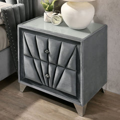 Gorgeous Gray Fabric Fully Upholstered Nightstand 1pc Bedroom Furniture Chrome Legs Bedside Table