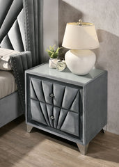 Gorgeous Gray Fabric Fully Upholstered Nightstand 1pc Bedroom Furniture Chrome Legs Bedside Table