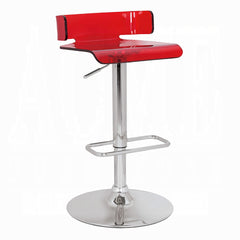 Adjustable Height Bar Stool Swivel Seat Acrylic Red and Chrome Finish Modern Kitchen Furniture 1pc Sleek Design