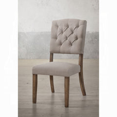 Transitional Dining Chairs Set of 2, Tufted Back Beige Fabric Upholstery Weathered Oak Finish Wooden Dining Furniture