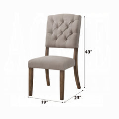 Transitional Dining Chairs Set of 2, Tufted Back Beige Fabric Upholstery Weathered Oak Finish Wooden Dining Furniture