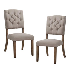 Transitional Dining Chairs Set of 2, Tufted Back Beige Fabric Upholstery Weathered Oak Finish Wooden Dining Furniture