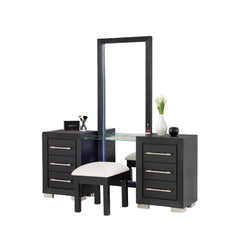 Contemporary Style 1pc Vanity w/ Stool Metal Legs USB Port Ball Bearing Glides Glass Top Full Length Mirror Black Finish Bedroom Furniture