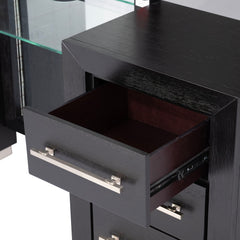 Contemporary Style 1pc Vanity w/ Stool Metal Legs USB Port Ball Bearing Glides Glass Top Full Length Mirror Black Finish Bedroom Furniture