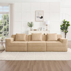 Modular 3 Seat Boneless Sofa, Cloud Sectional Couch with Deep Seat, Modern Modular 3-Seat Sofa Couch with Throw Pillows Corduroy Fabric Camel