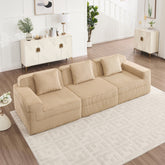Modular 3 Seat Boneless Sofa, Cloud Sectional Couch with Deep Seat, Modern Modular 3-Seat Sofa Couch with Throw Pillows Corduroy Fabric Camel