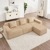 Modular 3 Seat L Shape Sectional Boneless Sofa, Cloud Sectional Couch with Deep Seat, Modern Modular 3-Seat Sofa Couch with Throw Pillows and 1 Movable Ottoman, Corduroy Fabric Camel