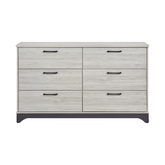 Contemporary 6-Drawer Storage Dresser Wooden Bedroom Furniture 1pc Two-Tone Finish White Oak and Gray