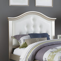 Contemporary Style Silver Twin Size Bed w/ Trundle Slats Pine Plywood Kids Youth Bedroom Furniture White Faux Leather Tufted HB