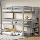 Full Size Triple Bunk Bed with Storage Staircase,Separate Design,Gray