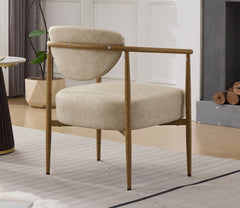 Beige PU color dining room chair, living room chair, bedroom chair, PU with foam back and seat,soft and comfortable seating, metal frame with water transfer pringting, wood grain visual
