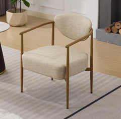 Beige PU color dining room chair, living room chair, bedroom chair, PU with foam back and seat,soft and comfortable seating, metal frame with water transfer pringting, wood grain visual