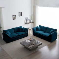 2 - Piece Living Room Set , 2 Pieces Upholstered Loveseat and Couch for Home Office Lounge, Sofa Set of 2, 2-Piece (2+2 Seat) Couch Set For Living Room ,Blue Chenille