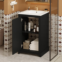 20-inch Bathroom Vanity with Ceramic Sink, Freestanding Single Vanity Set with Soft Closing Door, adjustable shelf, Modern Style, Black.