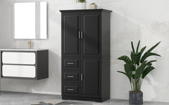 Tall and Wide Storage Cabinet with Doors for Bathroom/Office, Three Drawers, Black