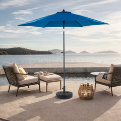 9FT Outdoor Patio Umbrella Outdoor Table Umbrella with Push Button Tilt and Crank, Market Umbrella 6 Sturdy Ribs , Deck, Backyard, Pool (Base Not Included) - ( Blue )