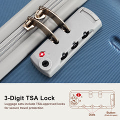Premium ABS Travel Luggage Set , 3-Piece TSA Lock Suitcase Ensemble with 20, 24, and 28 Inch Sizes with 360° Spinner Wheels, blue