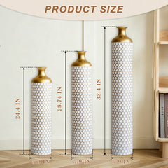 Floor metal vase modern style decoration home droplet shaped white metal vase 3-piece set gorgeous home decoration large glazed metal vase