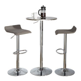 Bistro Round-Ale Contemporary Adjustable Bar Set in Silver and Chrome Metal with Grey PVC and Oval Footrest by LumiSource - 3 Piece