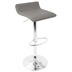 Bistro Round-Ale Contemporary Adjustable Bar Set in Silver and Chrome Metal with Grey PVC and Oval Footrest by LumiSource - 3 Piece